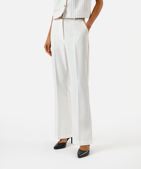 calça flare feminina de alfaiataria com cinto off white