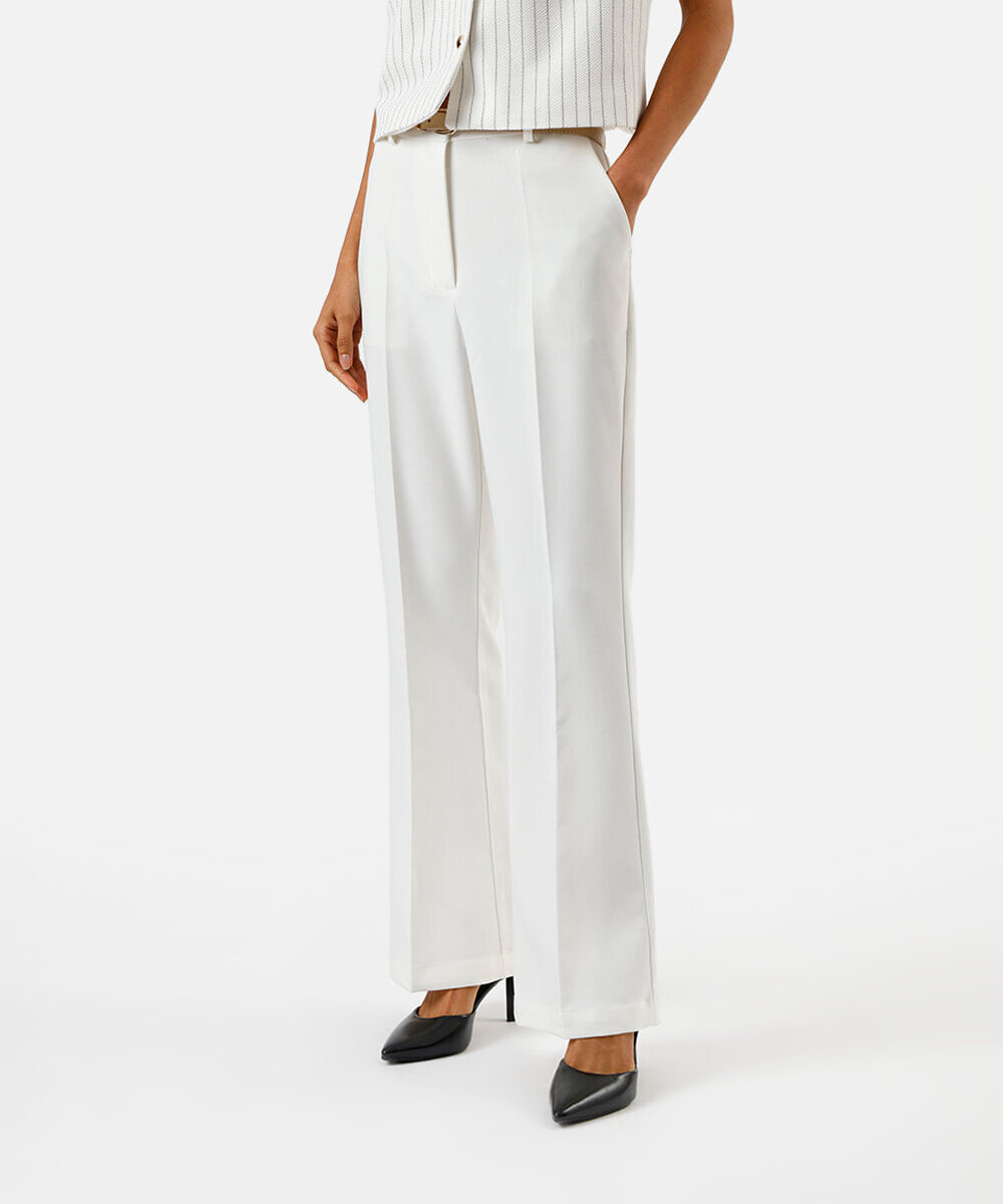 calça flare feminina de alfaiataria com cinto off white