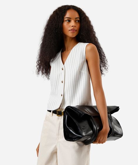 colete feminino listrado texturizado off white