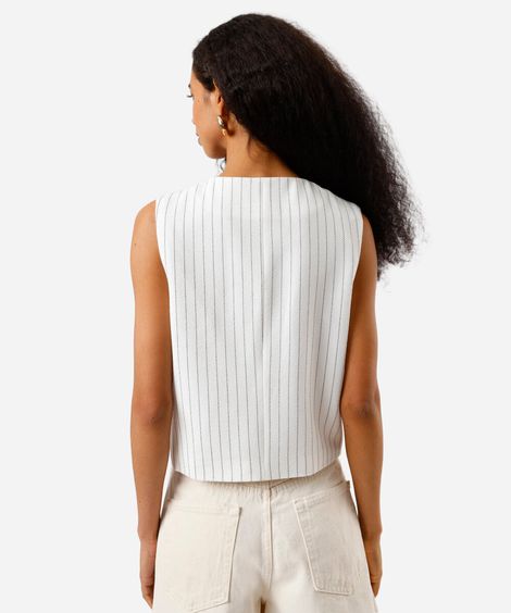 colete feminino listrado texturizado off white