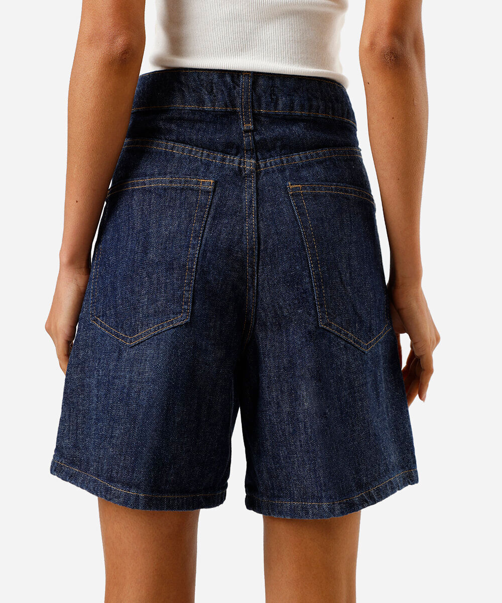 bermuda feminina jeans cintura alta azul