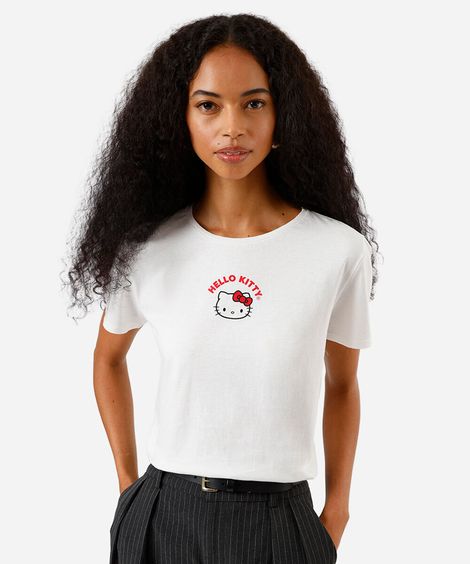 camiseta feminina de algodão hello kitty off white
