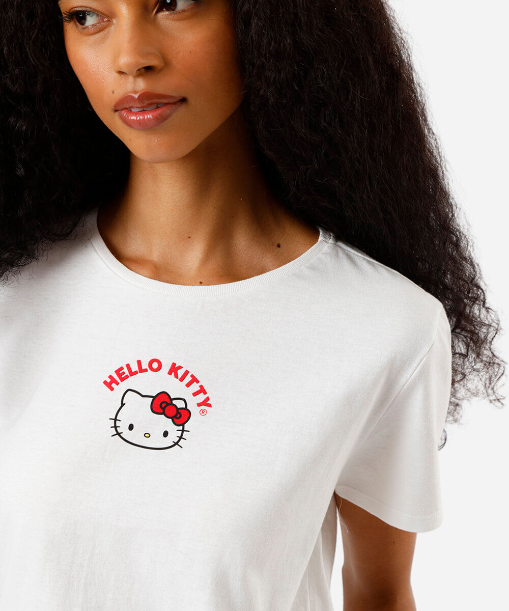 camiseta feminina de algodão hello kitty off white