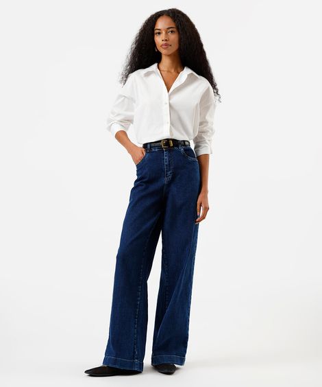 calça wide leg feminina jeans sawary azul
