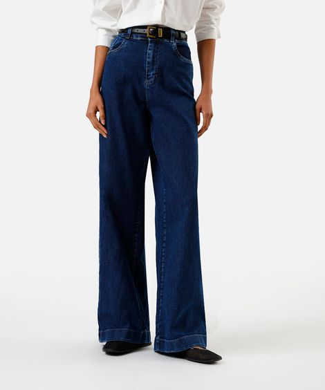 calça wide leg feminina jeans sawary azul