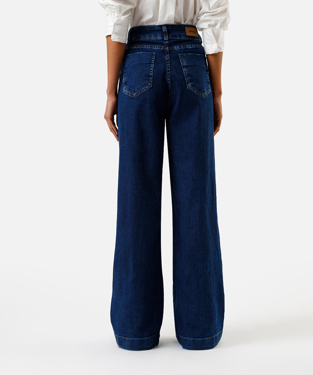 calça wide leg feminina jeans sawary azul