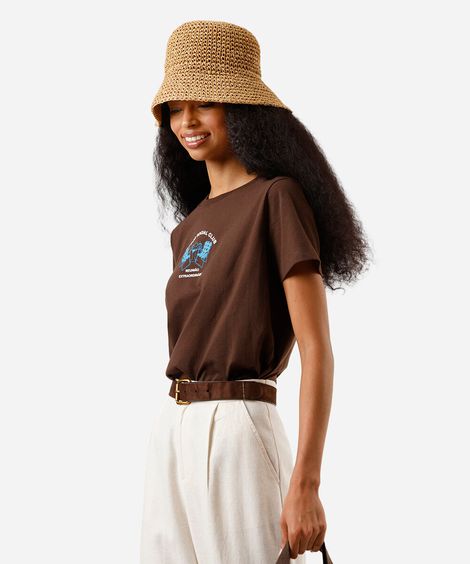 camiseta feminina de algodão fofoca club marrom