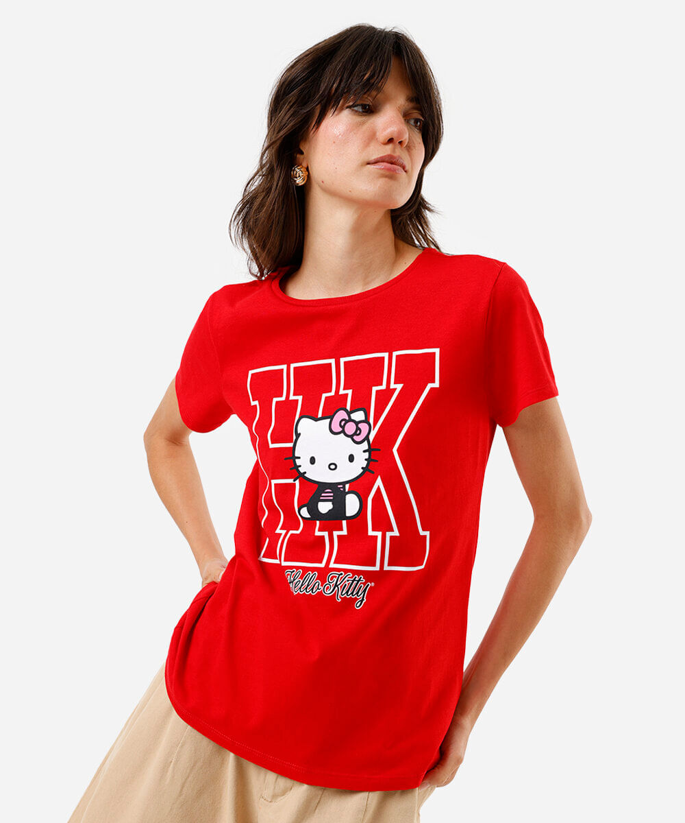 camiseta feminina hello kitty vermelha