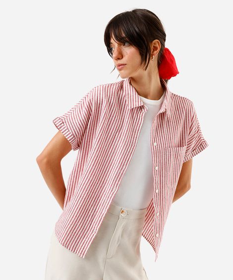camisa manga curta com bolso vermelha