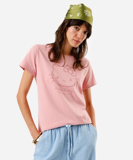 camiseta feminina manga curta hello kitty rosa