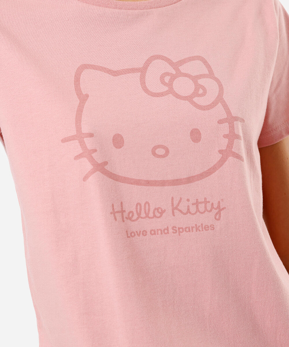 camiseta feminina manga curta hello kitty rosa