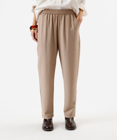 calça feminina reta com bolso faca bege