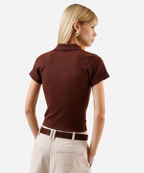 polo feminina manga curta poliamida marrom