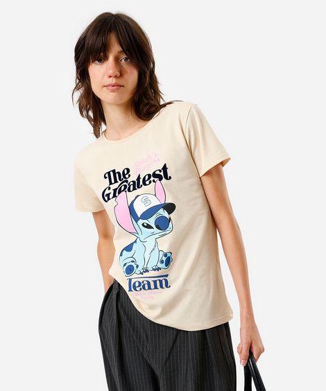 camiseta feminina stitch the greatest bege