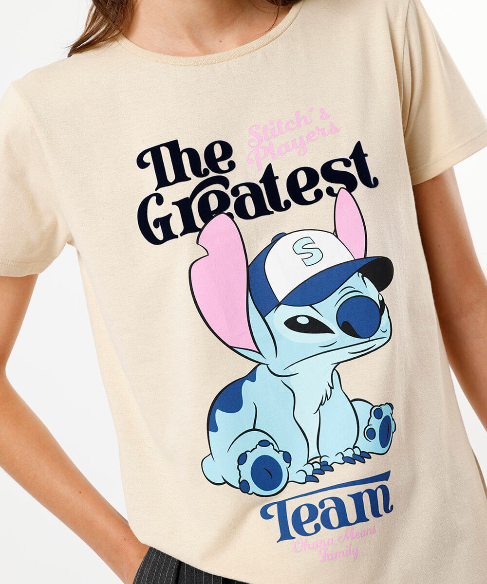 camiseta feminina stitch the greatest bege