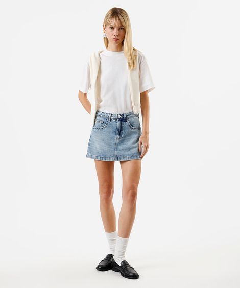 minissaia jeans cintura alta azul