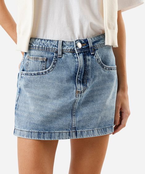 minissaia jeans cintura alta azul