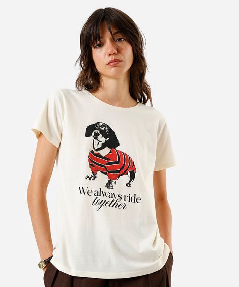 camiseta feminina salsicha bege