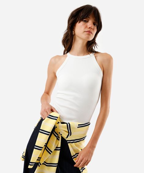 regata básica feminina de algodão halterneck com bojo off white