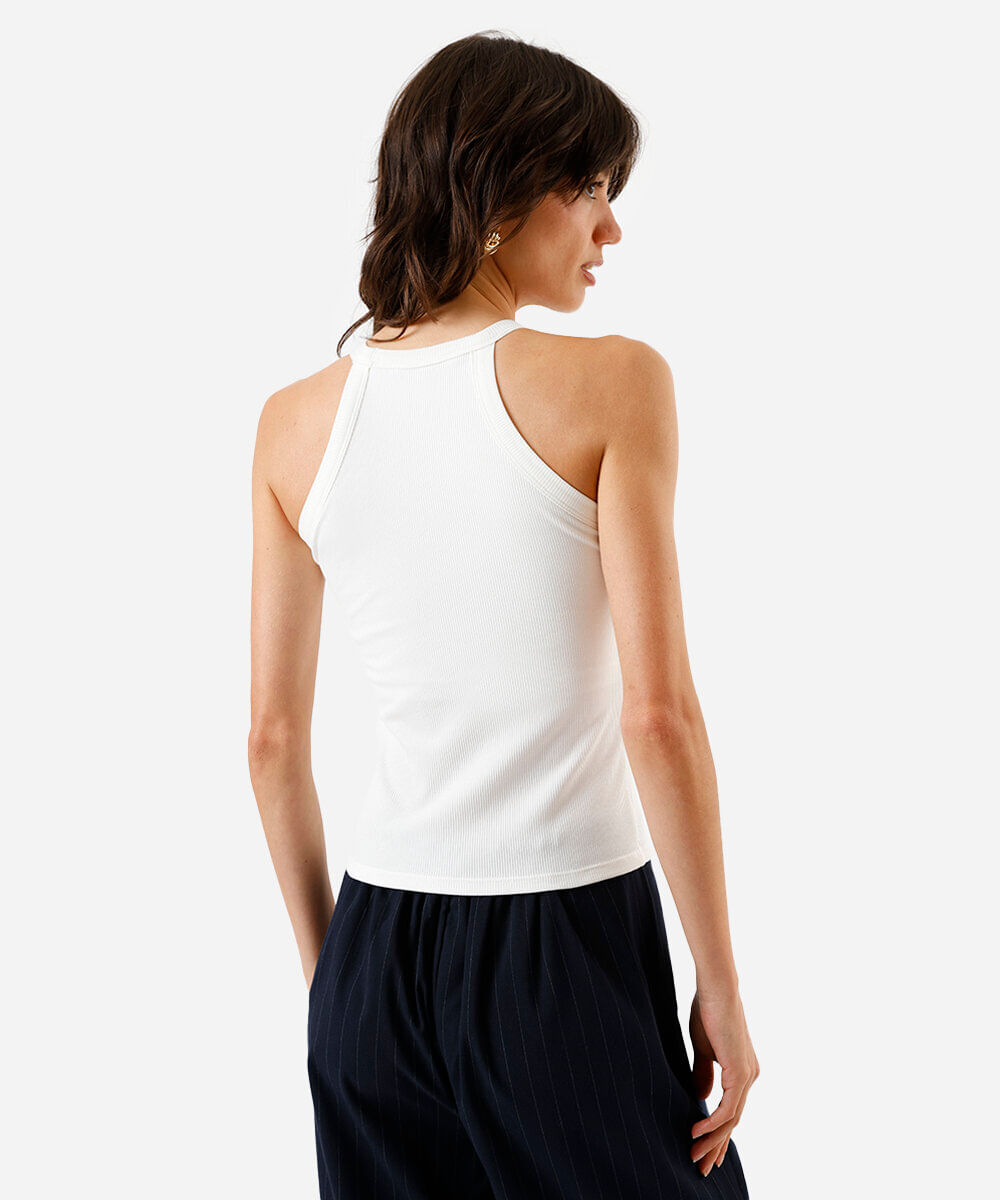 regata básica feminina de algodão halterneck com bojo off white