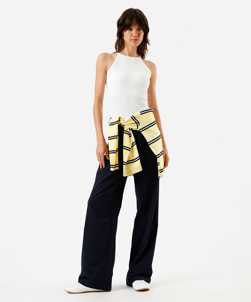 regata básica feminina de algodão halterneck com bojo off white
