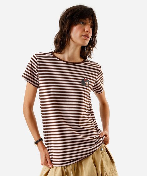 camiseta feminina listrada mafalda marrom