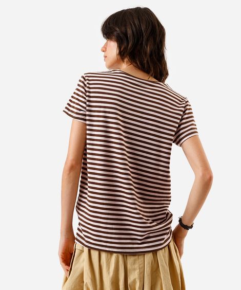 camiseta feminina listrada mafalda marrom