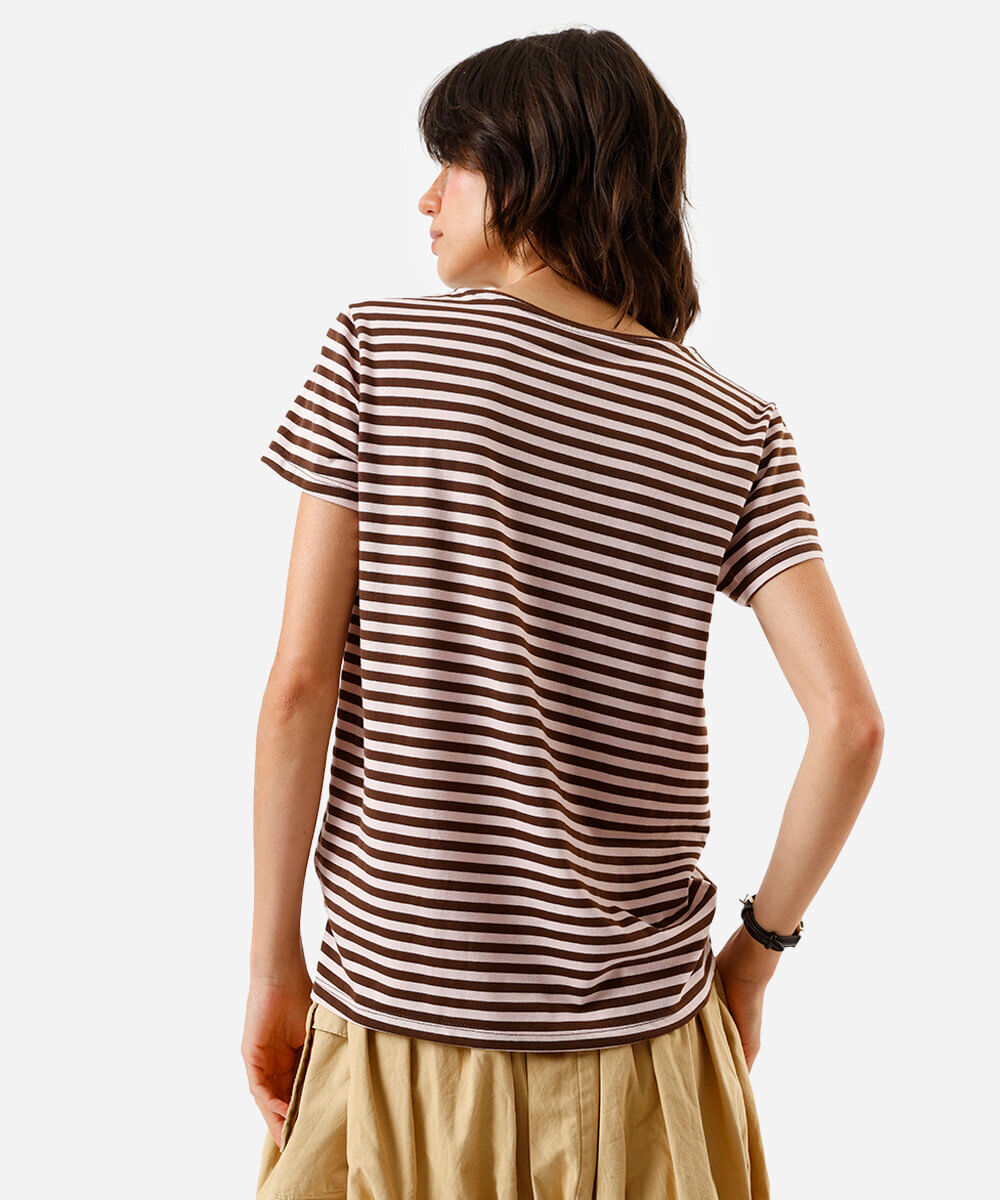 camiseta feminina listrada mafalda marrom
