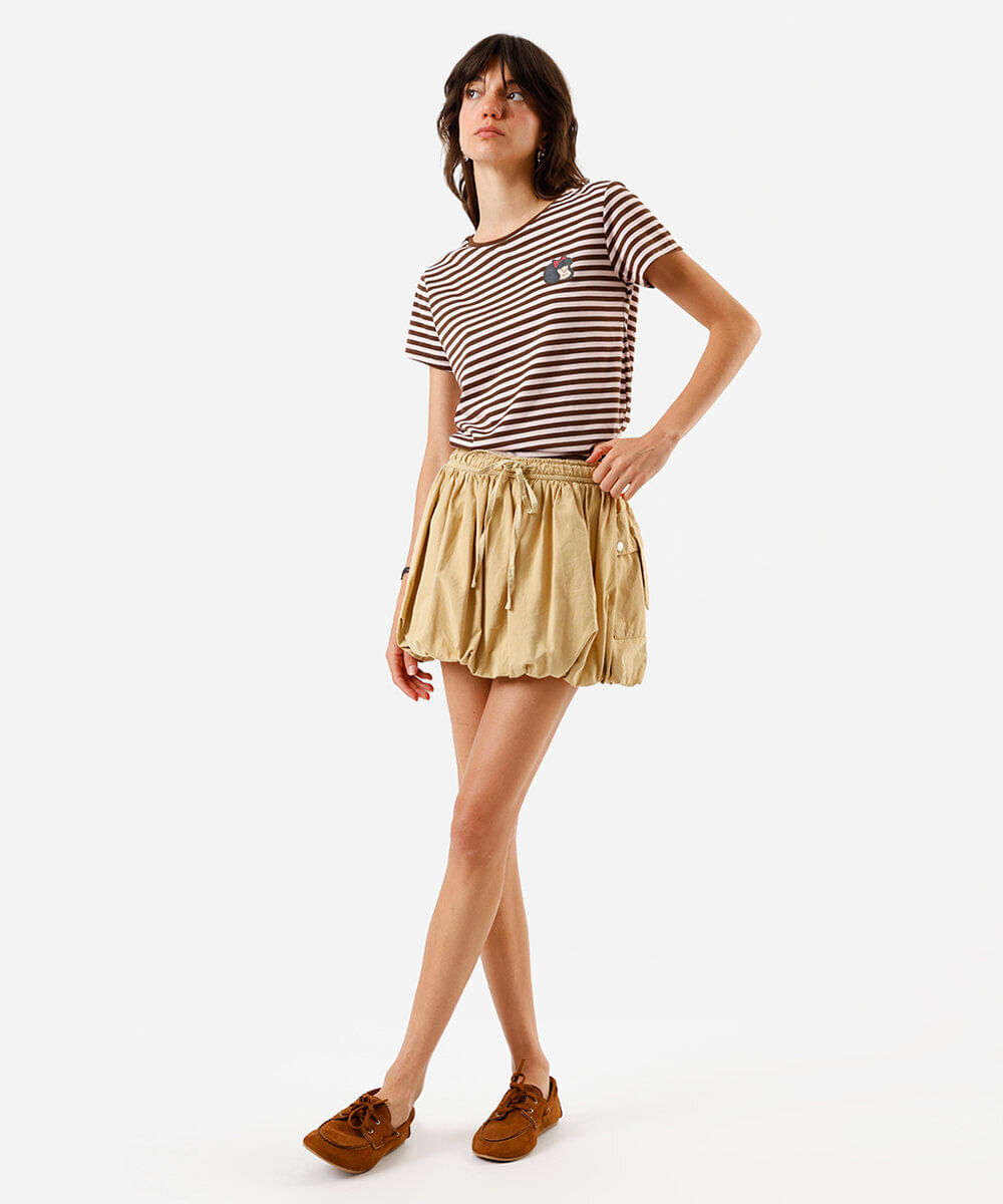 camiseta feminina listrada mafalda marrom