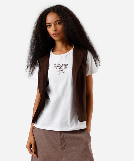 camiseta feminina de algodão mickey off white