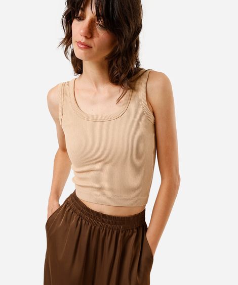 cropped básico feminino com bojo canelado bege