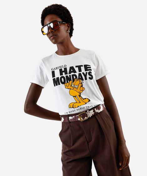 camiseta feminina garfield i hate mondays off white