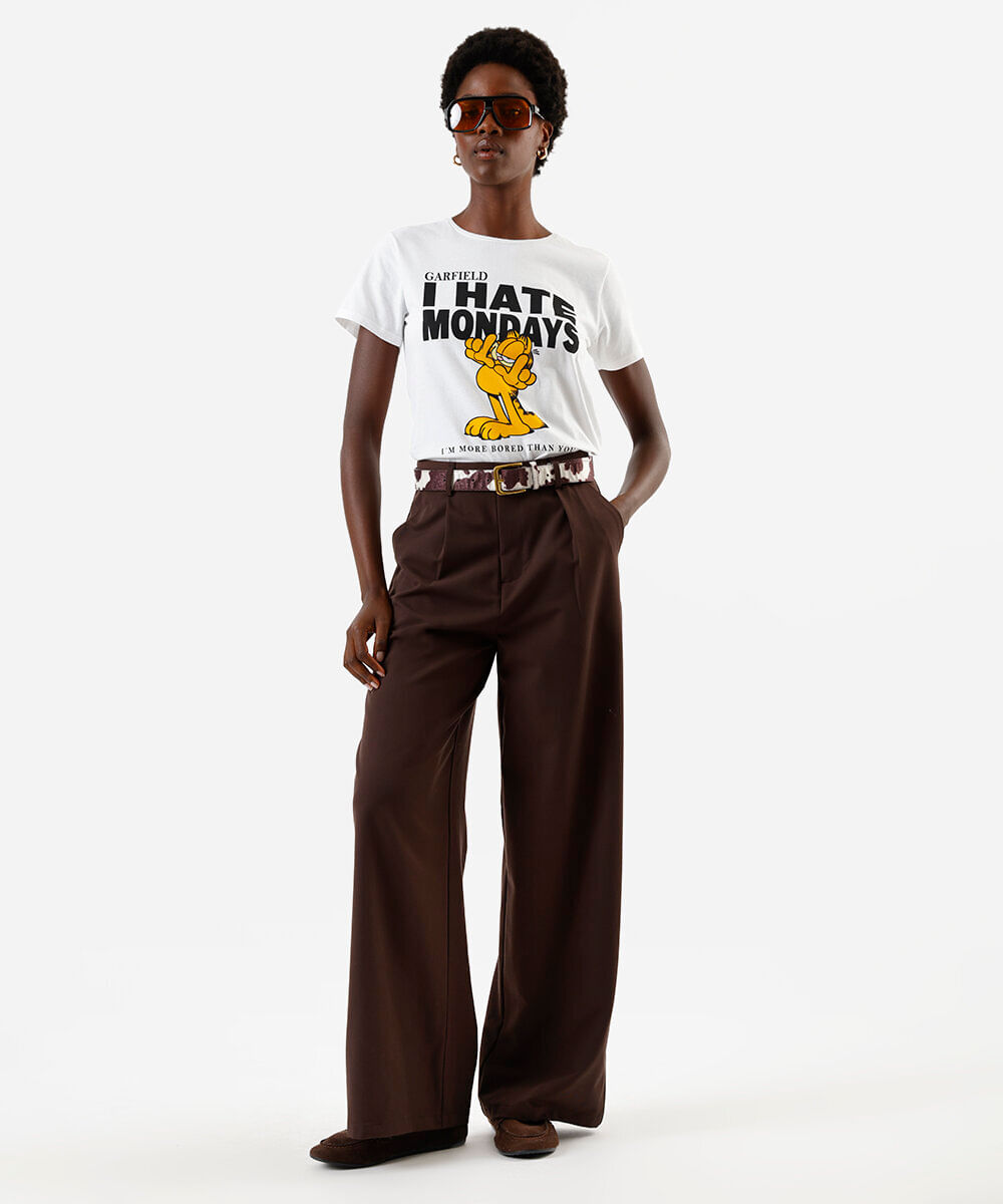 camiseta feminina garfield i hate mondays off white