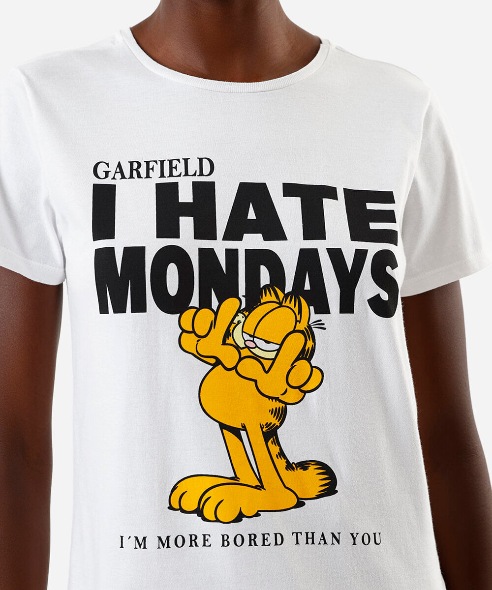 camiseta feminina garfield i hate mondays off white