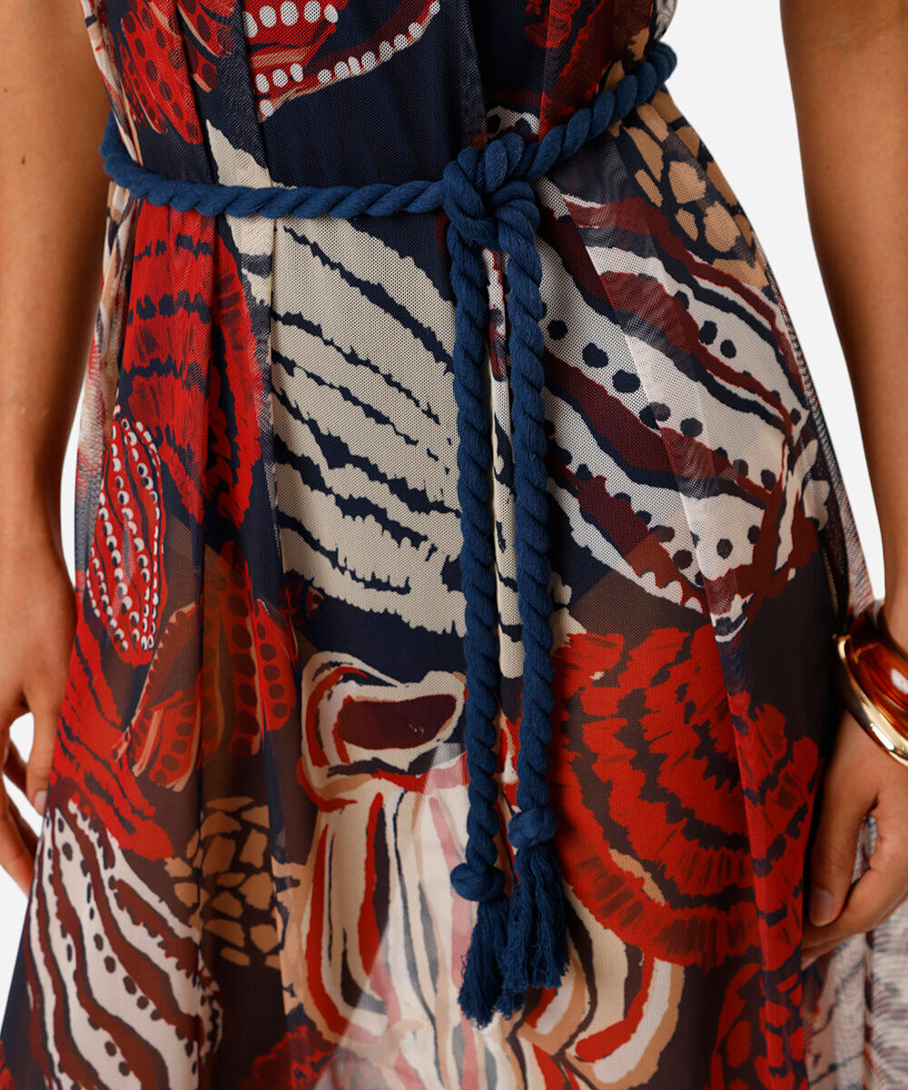 vestido ombro único feminino de tule estampado colorido