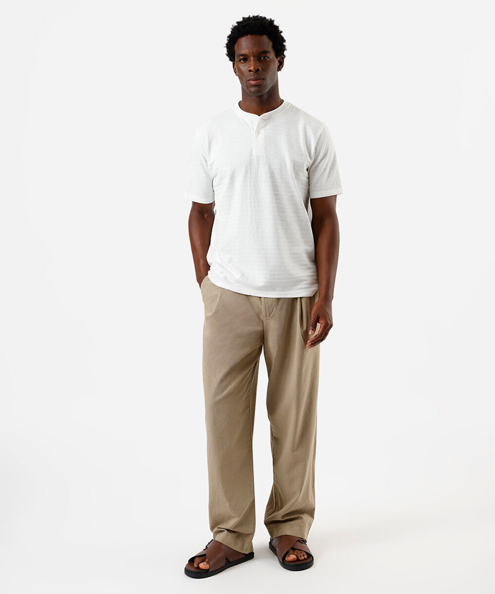 camiseta masculina henley listrada off white