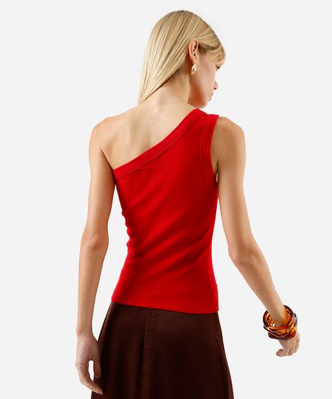 blusa ombro único canelada vermelha