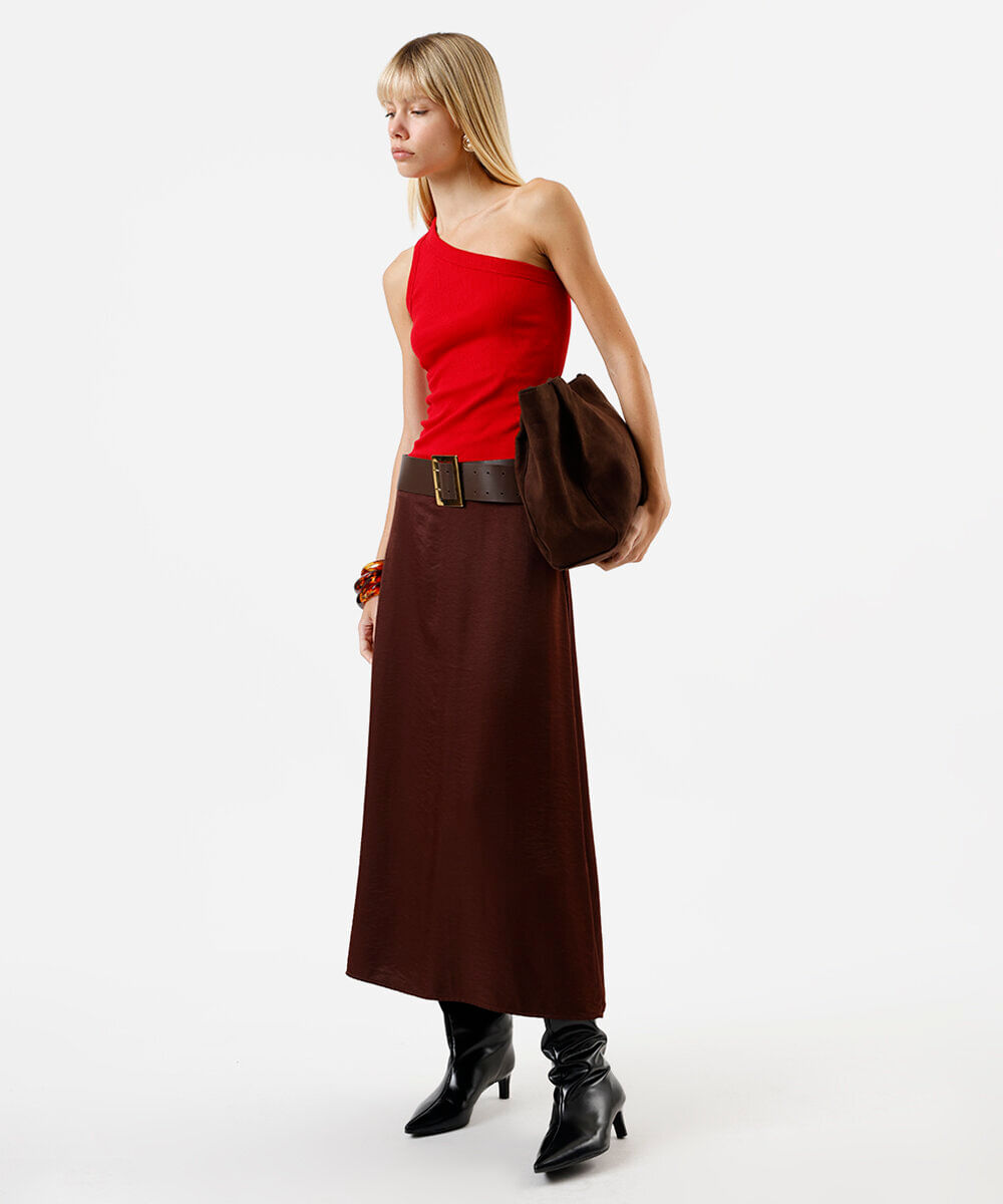 blusa ombro único canelada vermelha