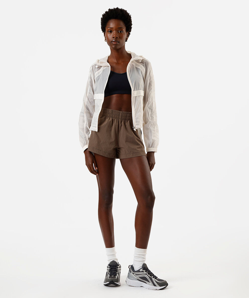 jaqueta feminina corta vento transparente off white