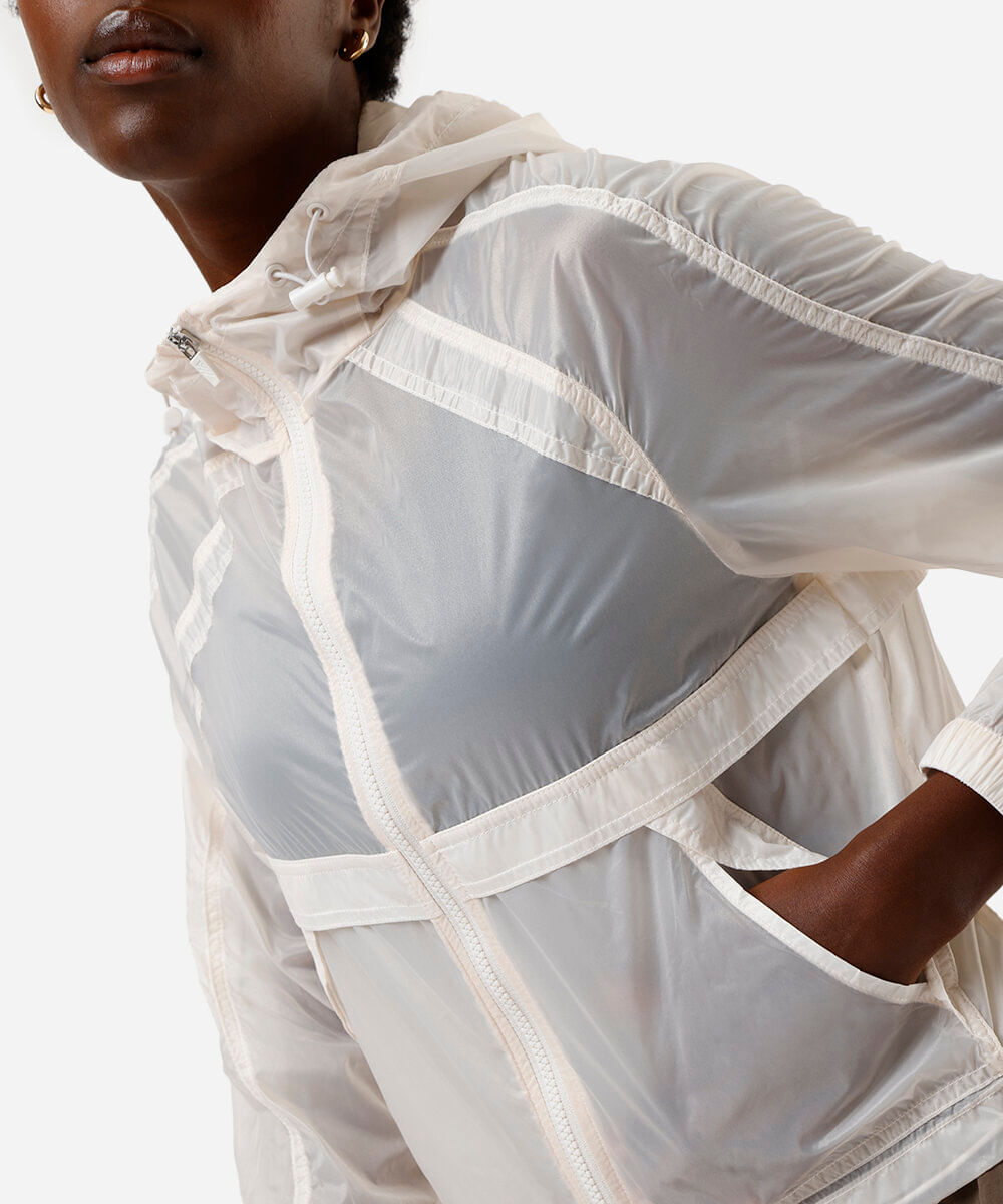jaqueta feminina corta vento transparente off white