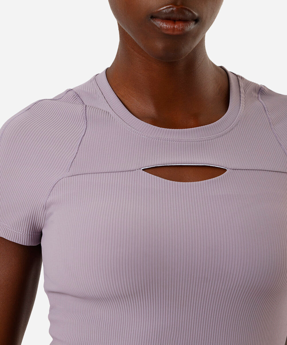 blusa feminina cropped canelada esportiva - roxo médio
