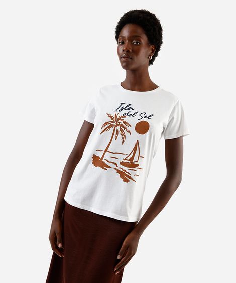 camiseta feminina de algodão isla del sol off white