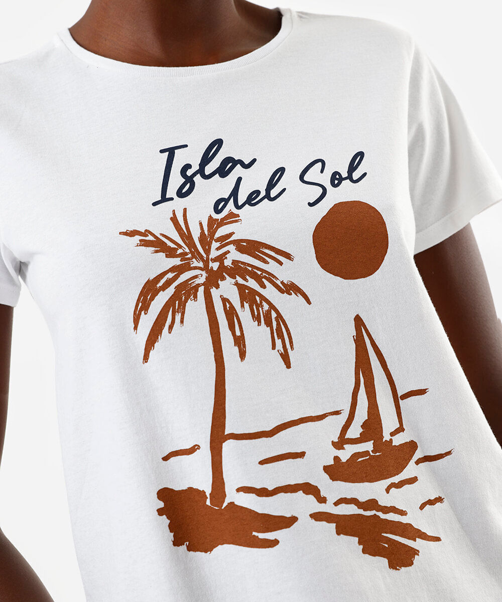 camiseta feminina de algodão isla del sol off white
