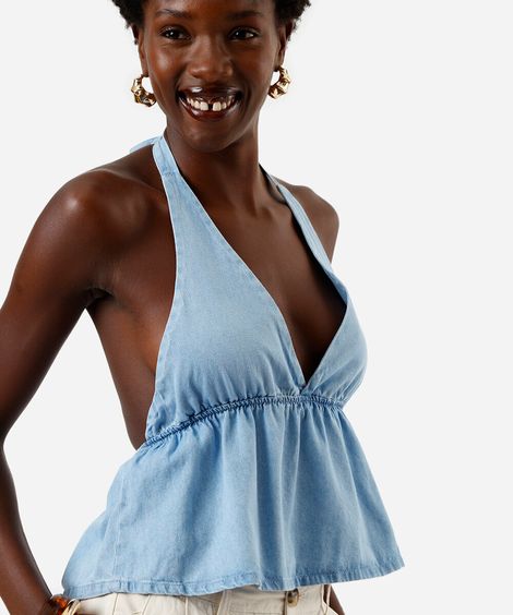 blusa frente única feminina jeans azul