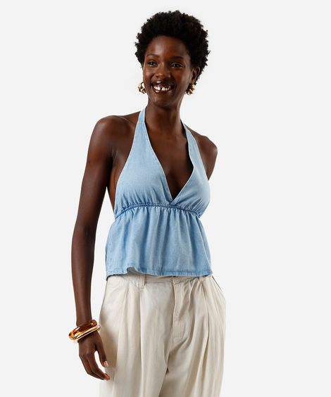 blusa frente única feminina jeans azul