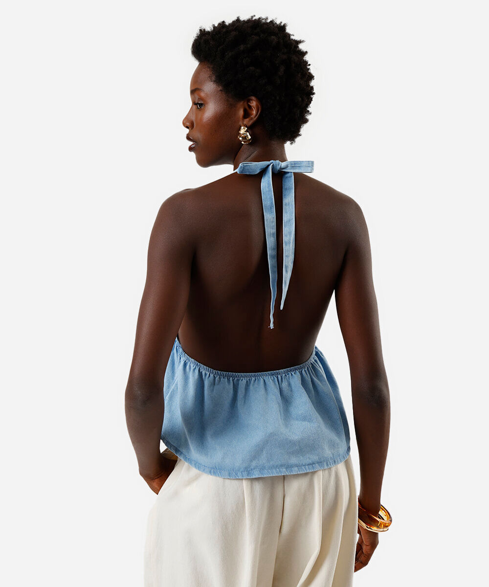 blusa frente única feminina jeans azul