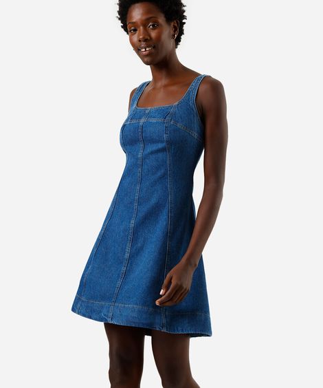 vestido curto feminino jeans com recortes  azul