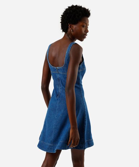 vestido curto feminino jeans com recortes  azul