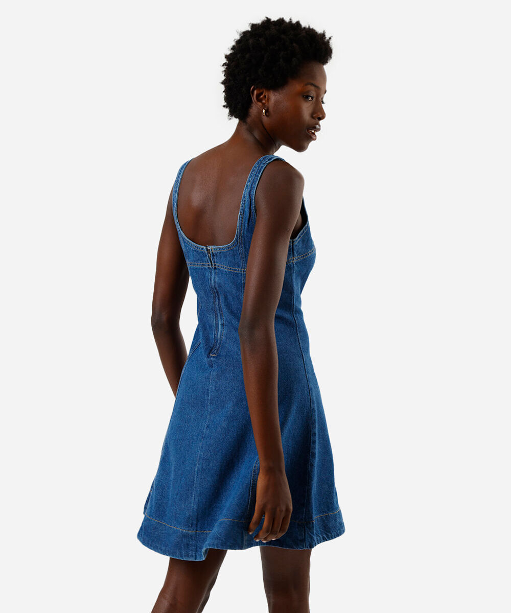 vestido curto feminino jeans com recortes  azul