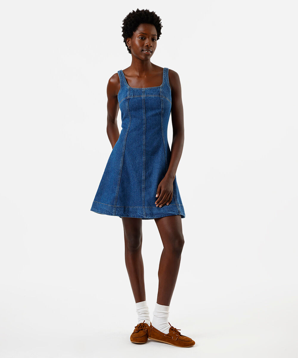vestido curto feminino jeans com recortes  azul